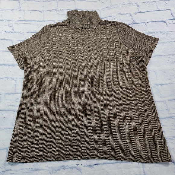 Lauren Ralph Lauren WOMENS SIZE 1X Brown Herringbone Print Mock Shirt Blouse Top - Picture 1 of 9